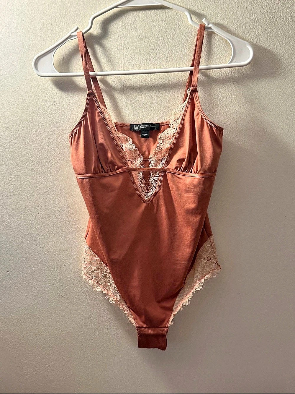 INC International Concepts Micro Lace Bodysuit Orange Like New